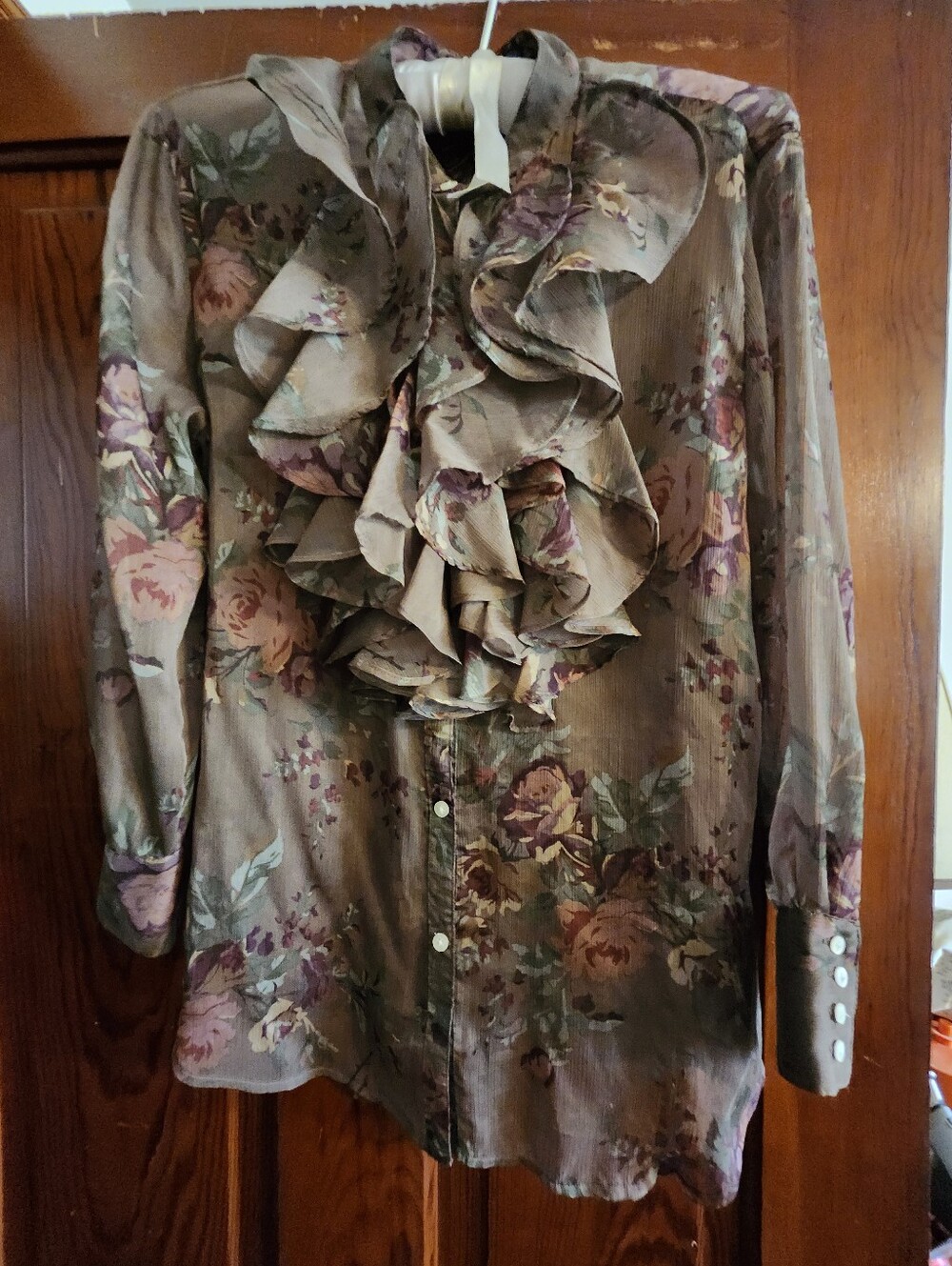 Lauren Ralph Lauren Vintage Brown Floral Ruffled Blouse